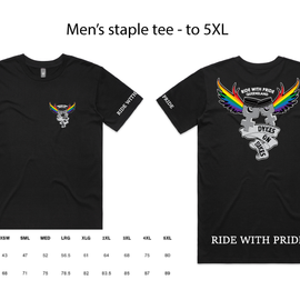 Two black t-shirts with graphic designs and text on a white background