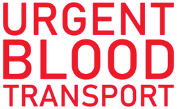 Red text 'URGENT BLOOD TRANSPORT' on a white background