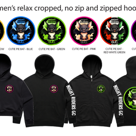 Black hoodies with various designs and text on a white background