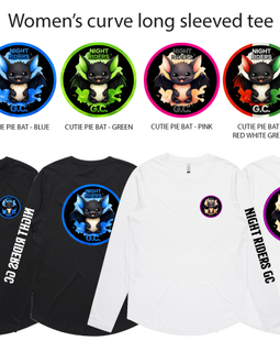 Black and white long-sleeve tees with various designs and color options on a white background.