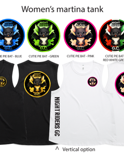 Black and white tank tops with various designs on a white background