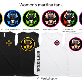 Black and white tank tops with various designs on a white background