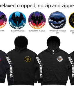 Black hoodies with various designs and branding on a white background