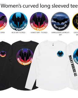 Two black and white long-sleeve tees with graphic designs on a white background