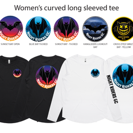 Two black and white long-sleeve tees with graphic designs on a white background