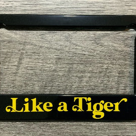'Like a tiger' motorcycle number plate frame will have the TribalMoto logo at the top in yellow.