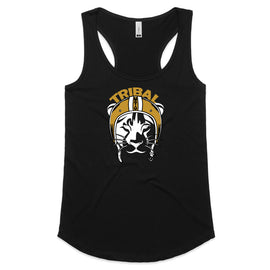 Tribal lioness design on black racer back tank