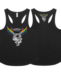 Black tank tops with a rainbow and eagle design on a white background