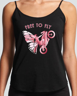 singlet front black free to fly words and motorcycle rider female