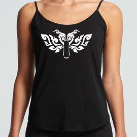 Tribal heart motorbike with wings design on black string singlet