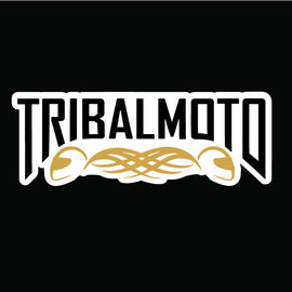 This design includes the words TribalMoto across the front or back. Nestled in beneath are two helmets crossed over as a decal