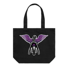 Purple winged rider tote bag