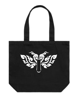 Tribal heart motorbike with wings design on a wide tote bag