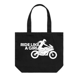 Ride like a girl motorbike tote bag