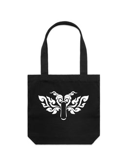 Tribal heart motorbike with wings design. on a tall tote bag