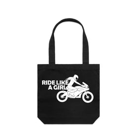 Ride like a girl motorbike tote bag