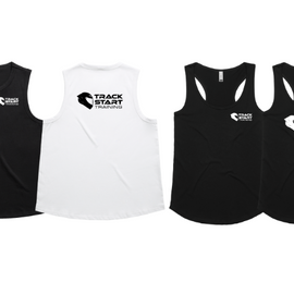 Four sleeveless tank tops all with a logo