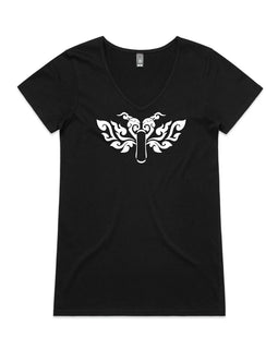 Design on a black v neck tee