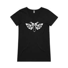 Design on a black v neck tee