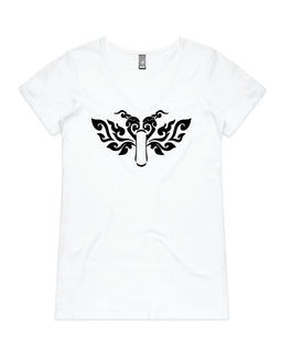 Design on a white v neck tee
