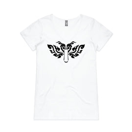 Design on a white v neck tee
