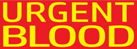 decal in red with yellow writing and the words urgent blood in capitals