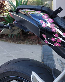 Blossom decal on tail of motorbike