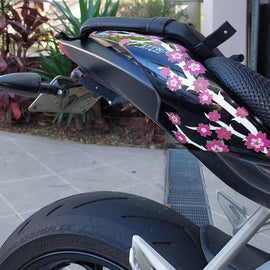Blossom decal on tail of motorbike
