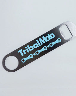 Bottle opener, metal with logo and chain image - glitter blue