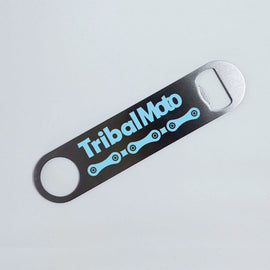 Bottle opener, metal with logo and chain image - glitter blue