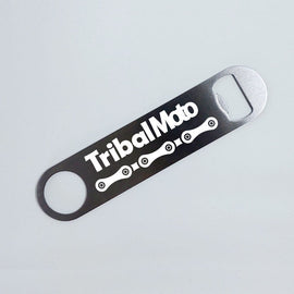 Bottle opener, metal with logo and chain image -chain