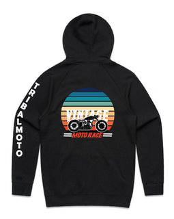 Black men's hoodie with sunset and motorbike
