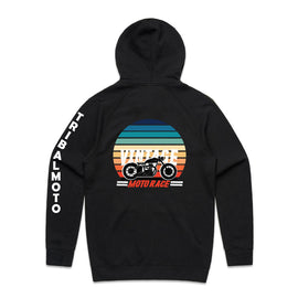 Black men's hoodie with sunset and motorbike