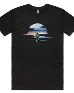 Men's - Motorbike sunset on black tee