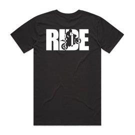 RIDE words with motorbike in background black tee