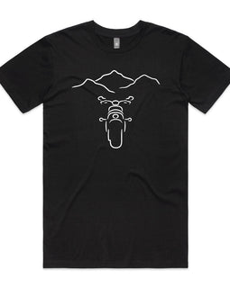 mens tee mountains with motorbike in the front