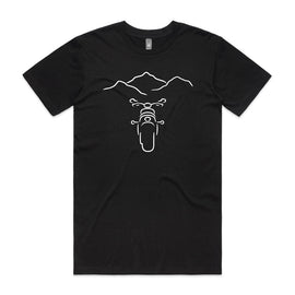 mens tee mountains with motorbike in the front