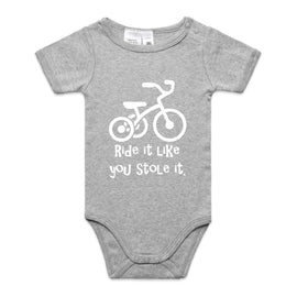 Kids white tee with ride it like you stole it words