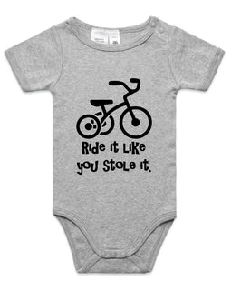 Kids tee with ride it like you stole it words