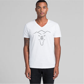 Men's v-neck tee with design of motorbike and mountains