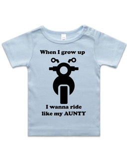 Blue tee with motorbike for kids, when I grow up I wanna ride like my Aunty
