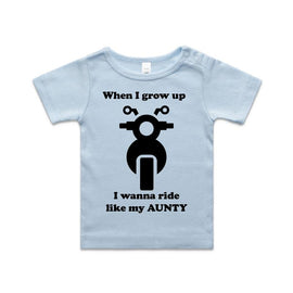 Blue tee with motorbike for kids, when I grow up I wanna ride like my Aunty