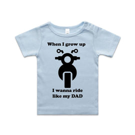 Blue tee with motorbike for kids, when I grow up I wanna ride like my dad