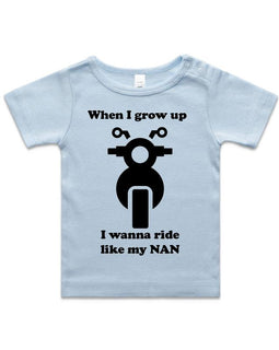 Blue tee with motorbike for kids, when I grow up I wanna ride like my nan