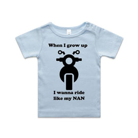 Blue tee with motorbike for kids, when I grow up I wanna ride like my nan