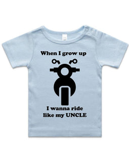 Blue tee with motorbike for kids, when I grow up I wanna ride like my uncle