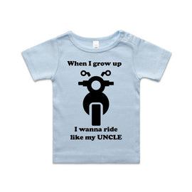 Blue tee with motorbike for kids, when I grow up I wanna ride like my uncle